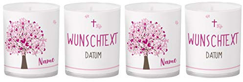 Striefchen® Kommunion/Taufe/Konfirmation - Tischdekoration Teelichter mit Personalisierung - Namen und Datum der Feier Rosa