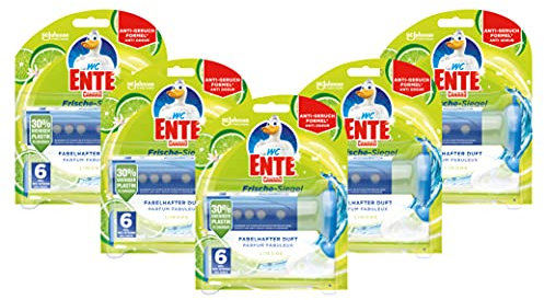 WC-Ente Frische Siegel Starter-Set (inkl. 1 Nachfüller), körbchenloser WC Spüler, bis zu 8 Wochen, Limone Duft, 5er Pack (5 x 36 ml)