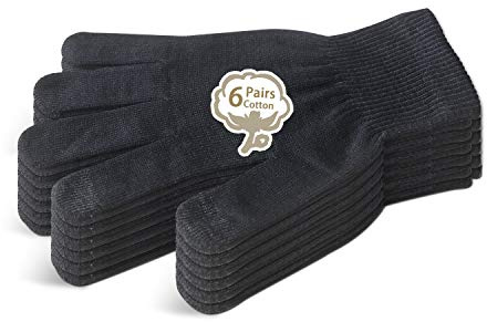 Evridwear Men Moisturizing Cotton Gloves with Touchscreen Fingertips for Eczema Beauty Cosmetic Dry Hands Sensitive Irritated Skin Therapy Overnight Bedtime, 6 Pairs, Lightweight-Black, S/M