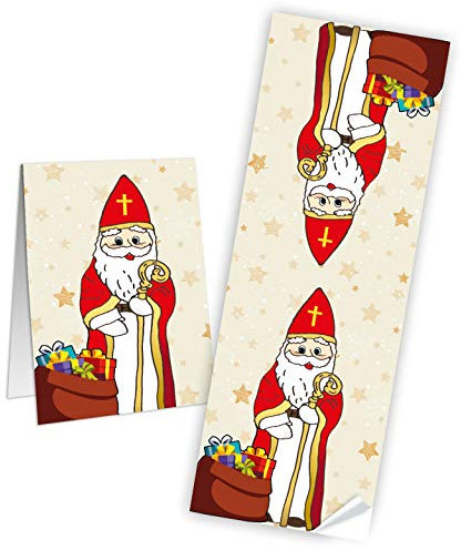 Logbuch-Verlag Lot de 25 autocollants de Saint Nicolas 7 x 21 cm Rouge Père Noël Père Noël