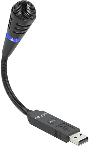 Delock Microfono USB con collo di cigno e pulsante touch mute per PC e notebook, Plug & Play, 66499, nero