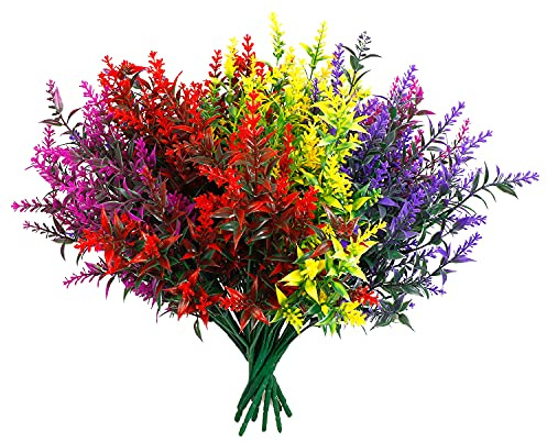 HBell Künstliche Blumen, UV-beständig, Buchsbaum-Pflanzen, künstlicher Kunststoff, für drinnen und draußen, hängende Pflanzen, Garten, Veranda, Fenster, Box, Bauernhaus, Dekoration (Mehrfarbig)