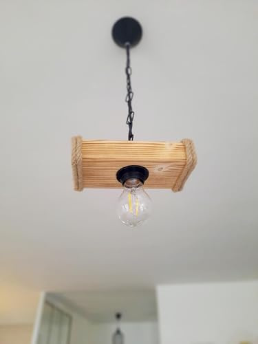 Solenzo - Lampadario a sospensione in legno e corda, stile industriale, rustico, da campagna, alla moda, 1 lampadina (E27)