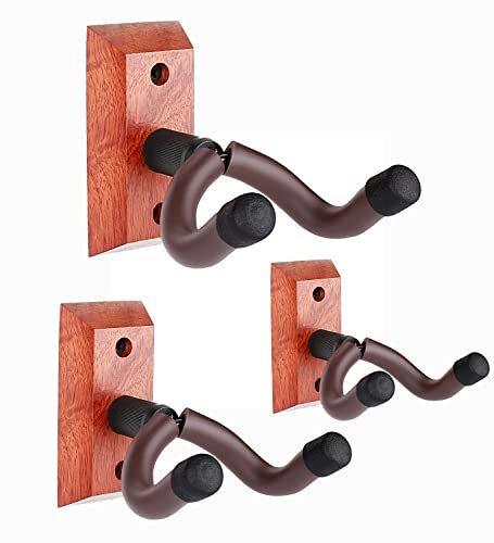 HilerPunk Gitarren Wandhalterung,3er Pack, Holzgitarren Ukulele Wandaufhänger,Haken,Halter,Ständer,Gitarrenzubehör für akustische E-Bassgitarre Ukulele Banjo Mandoline