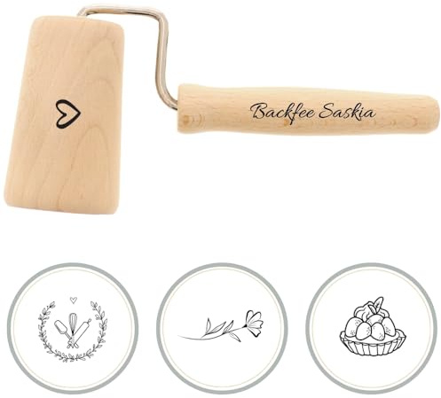HOFMEISTER® Teigroller Gravur personalisiert Holz - für Backblech-Ecken individuell mit Namen und Motiv - gleichmäßiges Teigausrollen an der Kante, Teigroller Backzubehör, 17 cm