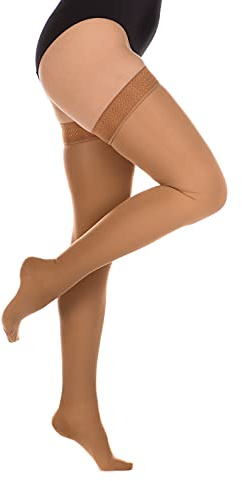RIEMTEX PREMIUM Kompressionsstrümpfe Klasse 2 CCL2 23-32 mmHg mit geschlossener Spitze Schenkelstrümpfe Damen Herren (Größe 3, Caramell)