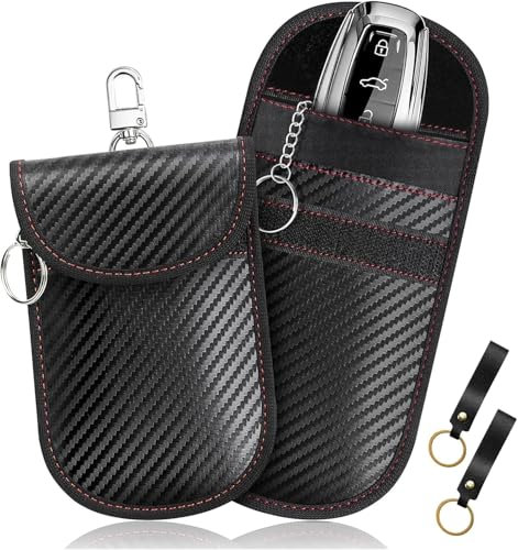 2 STK Keyless Go Schutz Autoschlüssel, Doppelschicht Autoschlüssel Tasche mit 2 STK Schlüsselanhängern für Alle Schlüsselanhängergrößen geeignet