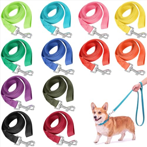 Hundeleine, Nylon, 152 cm, 12 Farben, Welpenleine, Lange Leine, Welpen-Zugseil für kleine, mittelgroße Hunde, Training, Spielen, Camping oder Hinterhof, leuchtende Farben, 12 Stück