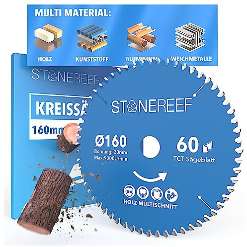 Sägeblatt 160x20 - Kreissägeblatt [inkl. Adapter auf Bohrung 20 &16mm], kompatibel mit Winkelschleifer von Bosch, Makita usw. - Sägeblatt Kreissäge Nagelfest - für Holz
