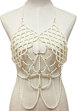 Damen-Körperkette mit Kunstperlen und Perlen, Schal-Schmuck, geschichtete Lätzchen-Halskette, Halsband, Weste, Halskette, Kette, verwendet für Damen, Weihnachts- und Geburtstagsgeschenke, Schwarz