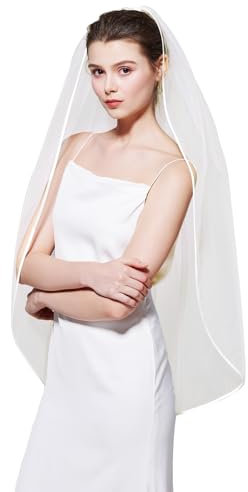 BEAUTELICATE Brautschleier Weicher Tüll Braut Schleier mit Satinkante Kurz Lang Elfenbein Weiß für Hochzeit Junggesellenabschied Cosplay Jga (Ivory, Fingerlänge: 100cm)