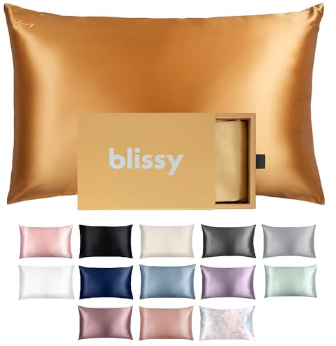 Blissy Silk Pillowcase - 100% Pure Mulberry Silk - 22 Momme 6A High-Grade Fibers - Silk Pillow Cover for Hair & Skin - Regular, Queen & King with Hidden Zipper Standard, Gold