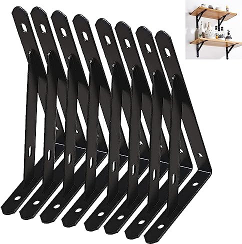 Supporti per scaffali, 8 pezzi, 15 cm, triangolari, montaggio a parete, per scaffali decorativi, per libreria, soggiorno, ufficio, cucina (nero)