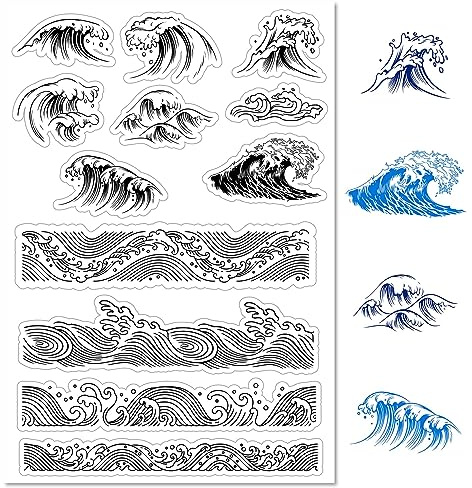 craspire Wave Clear Stamps Sea Silikon Clear Stamp Seals Vintage Transparente Silikonstempel Für Geburtstagskarten, DIY Scrapbooking, Journal, Fotoalbum, Dekoration