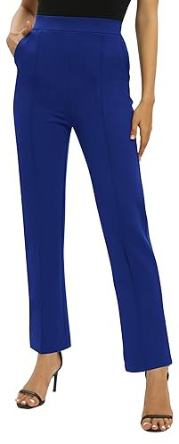 Mujeres Oficina Casual Piernas Rectas Trabajo Pantalones Elástica Cintura Pantalones con Bolsillos