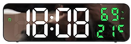 Creperture Digitaler Wecker, 23 cm LED Wanduhr Großer Bildschirm Kein Ticken USB Batteriebetrieben Elektronischer Wecker mit Luftfeuchtigkeit Temperatur Einstellbare Helligkeit Wanduhr