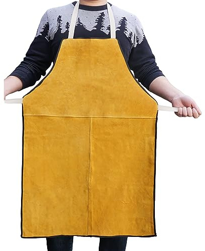 SIQITECHNO Leather Welding Apron Cowhide Apron Heat Flame Resistant Work Apron Heavy Duty Blacksmith Apron Bib Safe Woodworking Workshop Apron for Welders Men Women Length 34”