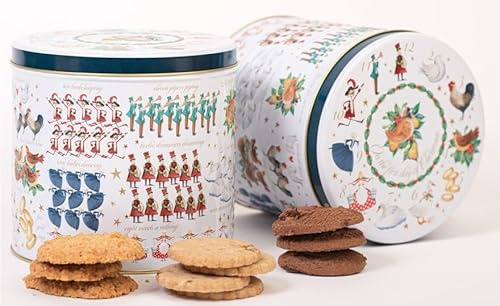 Farmhouse Luxury Traditional 12 Days of Christmas Biscuits with mixed variety of Fruit & Spice, Orange with Dark Chocolate Chunks, Honey & Oat Flavour in beautiful Tin 450g Perfect for Gifting on Xmas