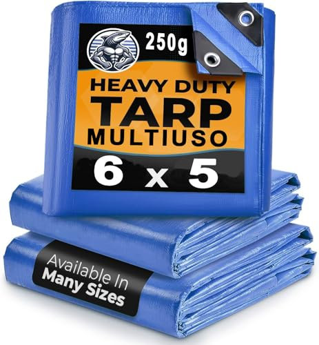 Telo Impermeabile Esterno, Telo Copritutto, Campeggio, Teli Impermeabili Per Esterno, Telo Occhiellato Antistrappo, Coperture Polietilene Multiuso, Telone impermeabile per esterno (6m x 5m 250grs)