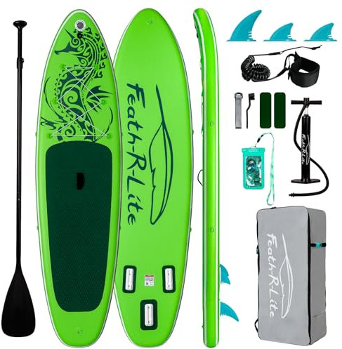 FEATH-R-LITE Aufblasbares Stand Up Paddle Board SUP mit Paddleboard Zubehör, Multifunktionale Paddle Boards Rutschfestes Deck Design für Erwachsene und Jugendliche (grün)