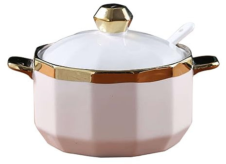 Dispensador azucarero,bote condimento, Azucarero de doble asa con tapa y cuchara, tarro de almacenamiento de azúcar de cerámica de color sólido de 18 oz, azucarero de porcelana, for barra de café-rosa