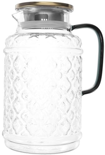Wasserkrug aus Dickem Glas 1, 7 L mit Edelstahl Deckel