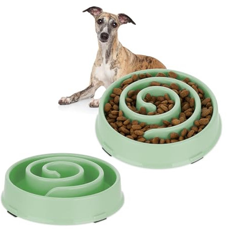 Relaxdays 2X Ciotola Anti-Ingozzamento per Cani, 600 ml, Lenta Assunzione del Cibo, Adatta alla Lavastoviglie, Verde