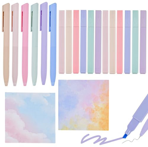 BUZIFU 18 Stück Textmarker Pastell Set, 12 Aesthetic Marker Stifte und 6 Fineliner-Stiften 2 Haftnotizen, Highlighter Marker Pens Trocknet Schnell Highlighter Stifte für Journal Bibel Schule Büro