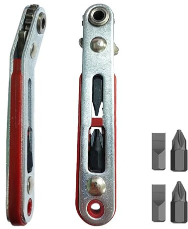 NIYATA Lot de 2 clés à cliquet 1/4 103 mm pour embouts de vélo, mini clé à cliquet avec 4 têtes d'embout, tournevis à cliquet 1/4, mini tournevis à cliquet pour petits endroits