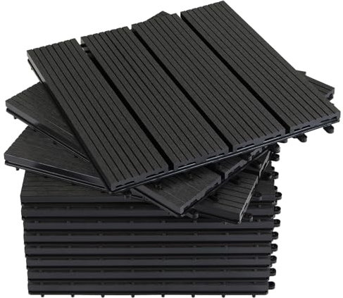 Montafox WPC Fliesen 30 x 30 cm 22 Stück / 2m² Anthrazit Terrassenfliesen Klicksystem Fliese Holzoptik Bodenbelag Klickfliesen Terrasse Balkon, Größe (Fläche):2 m² | 22 Fliesen, Farbe:Anthrazit