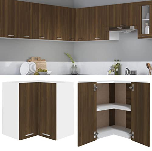 CINDERFUL Eck-Hängeschrank Braun Eiche-Optik 57x57x60 cm Holzwerkstoff,Optimierter Eckhängeschrank aus Holzwerkstoff mit viel Stauraum für Ihre Küche Küche, Haushalt & Wohnen Möbel