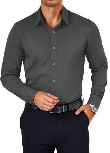 COOFANDY Regular Fit Dress Shirts for Men Wrinkle Free Button Down Shirts Long Sleeve Formal Business Shirts Dark Grey