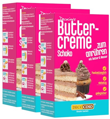DECOCINO Schoko Buttercreme Fertigmischung 3x 250 g Tortencreme