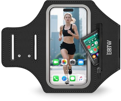 EOTW Joggen Sportarmband - Handyhalterung Arm mit Airpods Tasche für MP3-Player/iPhone 16/15/14/13 Pro Galaxy S24/S23/S22(5,5~6,0)