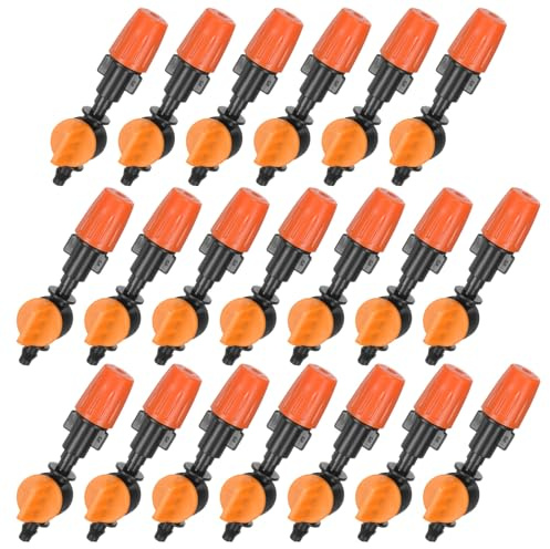 M METERXITY 20-Pack Garden Irrigation Spray Emitters, 180 Degree 1/4 Inch Barbed Drip Sprinklers for Lawn/Flower Bed/Garden Watering System, Adjustable Dripper Fittings [Orange]