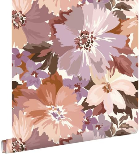 papier peint fleurs mauve violet et terracotta 50 x 900 cm - ESTAhome