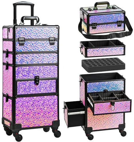 GALHUBIS Rolling Makeup Train Case with Drawer and Wheels, Cosmetology Case
