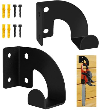 VANROUG 2 Stück Kettensägenaufhänger, robuste Wandhalterung, Organizer, montierter Kettensägenständer, Kettensäge für Garten, Garage, Werkstatt, schwarzes Metall