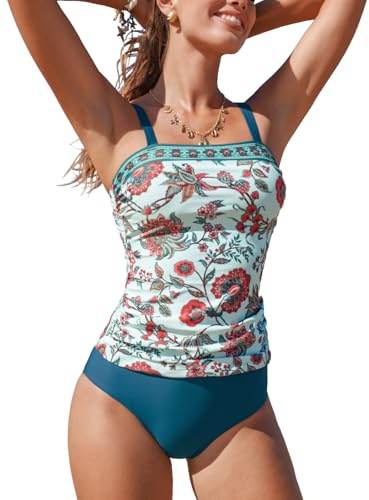 CUPSHE Damen Tankini Set Zweiteilige Bademode Quadrat Ausschnitt Verstellbare Träger Raffung Badeanzug Schwimmanzug