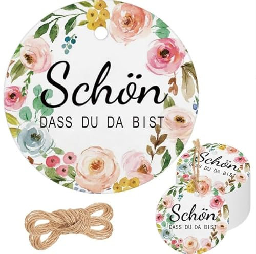 60 Stück Geschenkanhänger, Runden Hochzeit Anhänger, Gastgeschenke Deko Party Geschenke zum Basteln mit Schnur für Geschenkverpackung für Hochzeit Baby Shower und Geburtstag