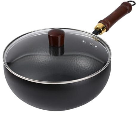 Wok de hierro grande – Wok de cocina tradicional con tapa | Sartén ergonómica sin revestimiento para saltear, saltear y freír | Perfecto para el hogar, camping, restaurantes y cocina al aire libre