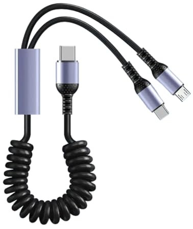 KAHDGSS Spring Coils Charging Cord for MicroUSB Phones/Tablets, 66W Fast Speed Charging Type C Data Syncs Cable