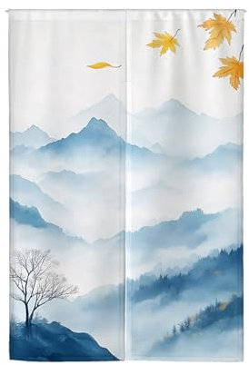 Küchenvorhänge Blaues Ahornblatt Küchenvorhänge Polyester Scheibengardinen Waschbar Raumteiler Vorhang Vorhänge Kurz Langlebig Vorhang Tür Verdickung Türvorhänge Door Curtain 90x200cm
