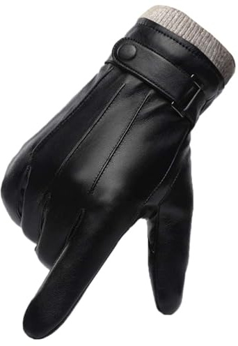 FCHITOP Winter Handschuhe Herren Leder Warm Dick Vlies Winddicht Kälteschutz Thermal Fäustlinge Anti-Rutsch Berührungssensitiver Bildschirm für Outdoor Fahren Camping PU Leder (XXL)