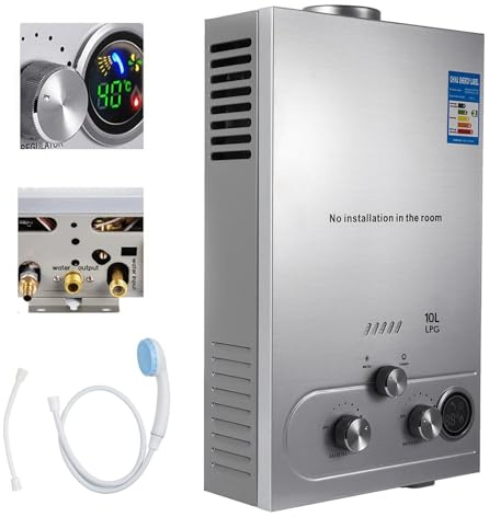 6 l/8 l Gas-Durchlauferhitzer, LPG, 16 kW, sofortiger Wassererhitzer, für den Winter und Sommer, Schutz gegen Überhitzung, mit Duschkopf und Klempnerei, Kesselbrenner für Camping, Wohnmobil, Haus (8 l