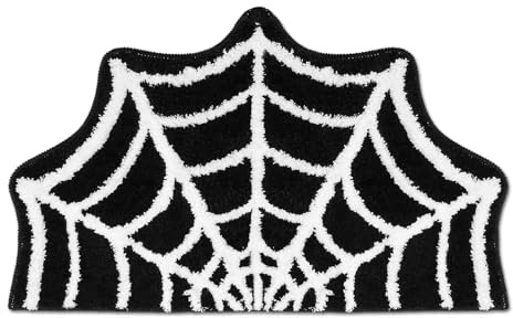 Spider Web Black Bathroom Rugs, Gothic Rug with Faux Cashmere Material, Fun Bath Mat Non-Slip 50x80cm, Halloween Decor for Bathroom Bedroom Living Room