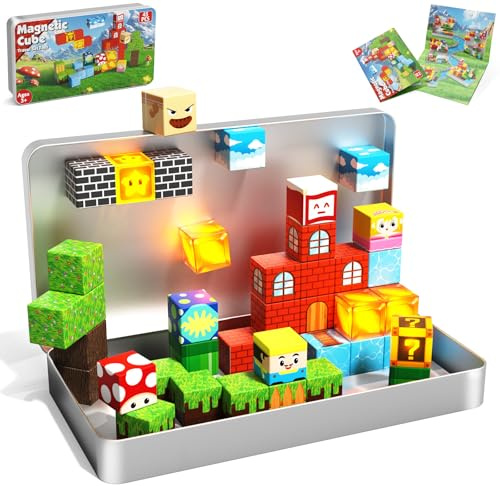Goody King 45pcs Travel Toys Magnetic Blocks with Metal Box, Light up Magnetic Blocks, Educational STEM Toys for Kids 3 4 5 6 7 8 9 10, Travel Construction Play Set, Christmas Birthday Gifts