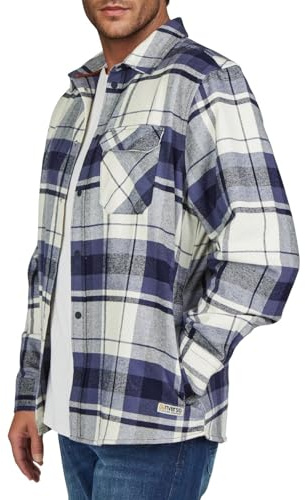riverso Overshirt herr, långärmad skjorta, normal passform, RIVVincent flanellskjorta, rutig, enfärgad, bomull, svart, beige, vit, S, M, L, XL, XXL, 3XL, 4XL, 5XL, M