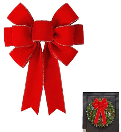 ZORVYN Fiocchi Rossi Albero di Natale, 1 pezzo Fiocco Grande, Regalo Grande, Decorazioni Natalizie, Glitterati, per Confezioni Regalo, Decorazioni Albero di Natale, Decorazioni di Natalizie (Rosso)
