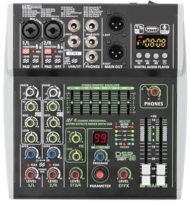 4/6 Channel Input Mixing Console 48V 99 Effect Bluetooth Audio DJ Mixer USB PC Play Record Sound Table Widely Applicable(4 Channel)